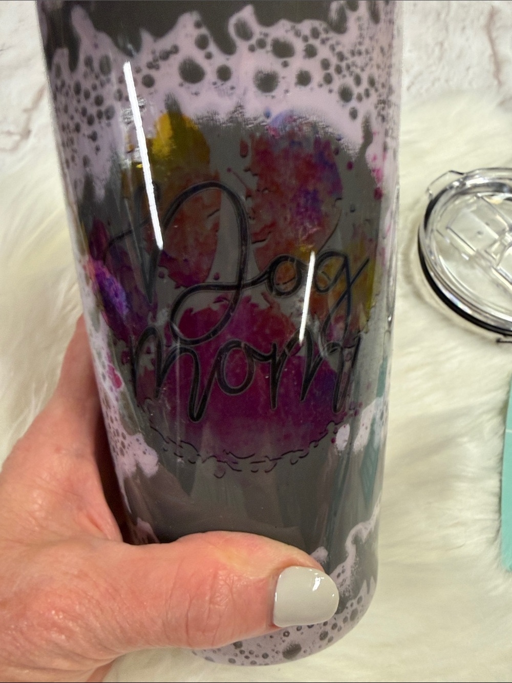 Dog Mom Dark Pink & Lavender & Gray Insulated Travel Tumbler